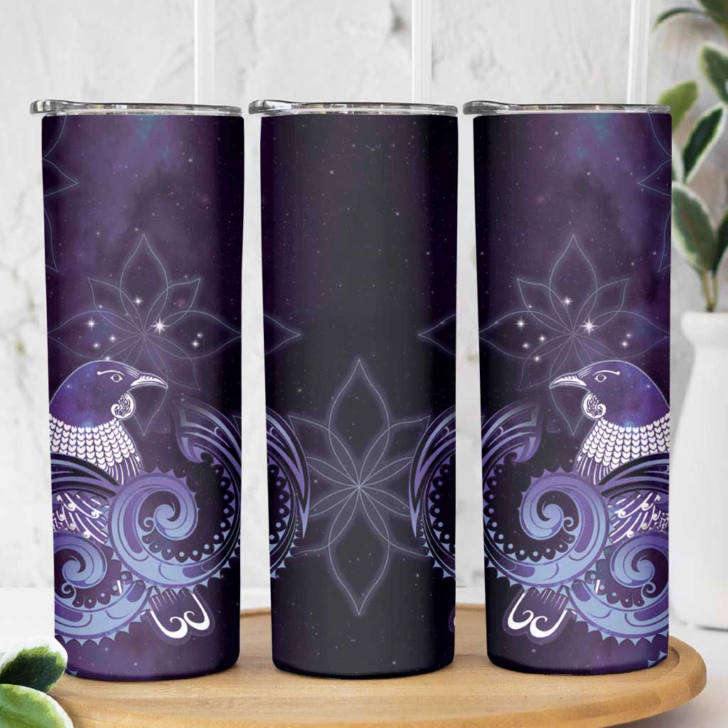 New Zealand Matariki Skinny Tumbler Maori Tui Bird Purple Galaxy