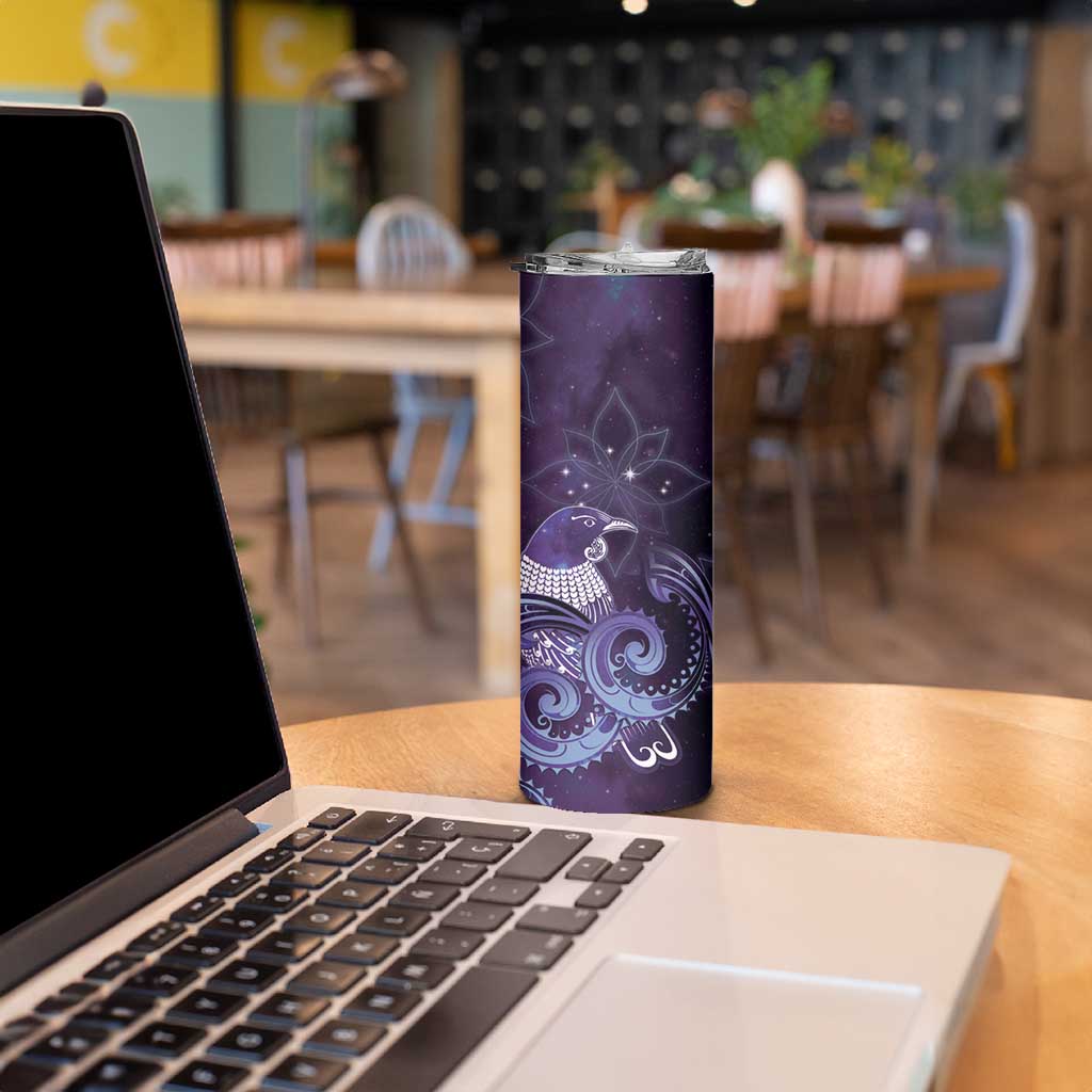 New Zealand Matariki Skinny Tumbler Maori Tui Bird Purple Galaxy