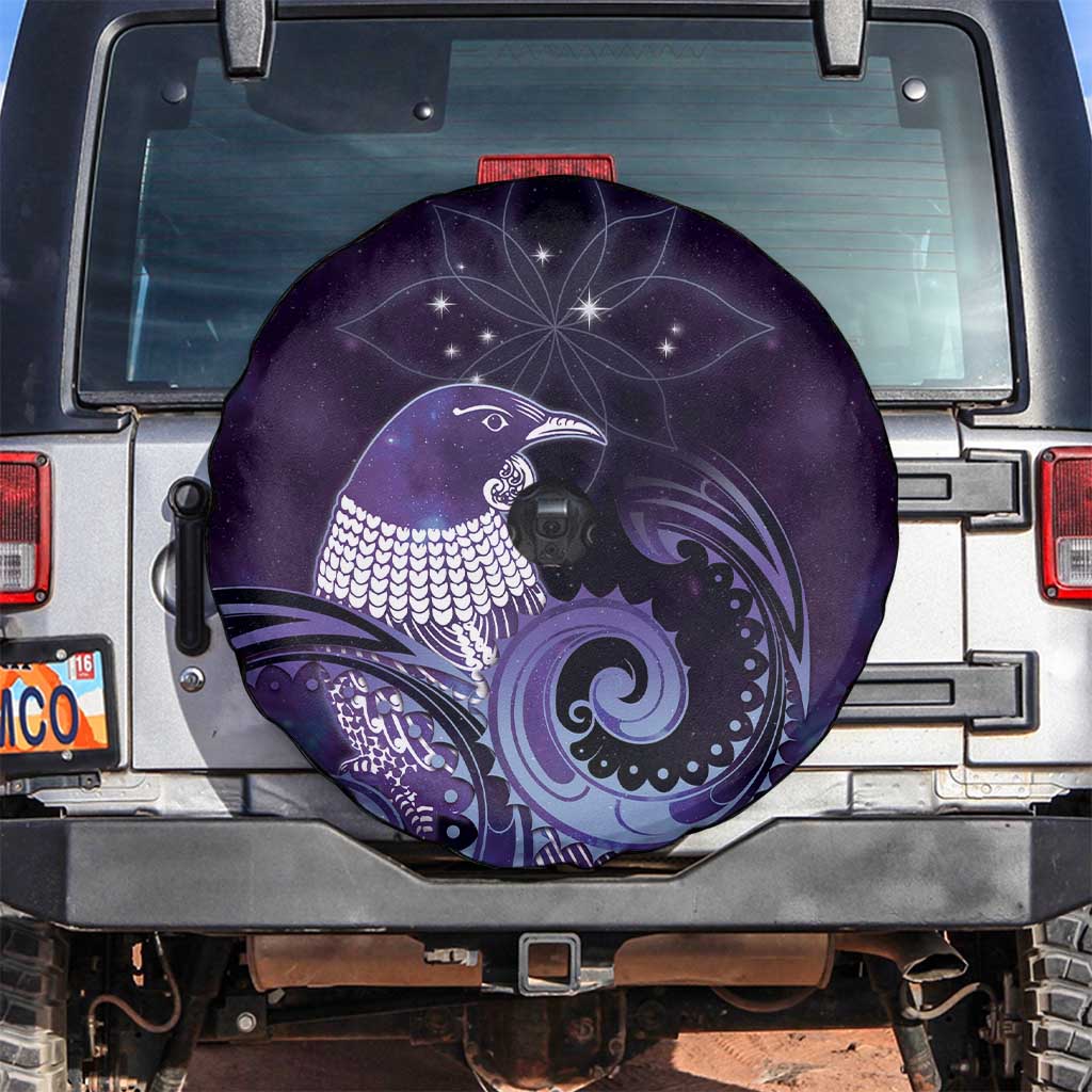 New Zealand Matariki Spare Tire Cover Maori Tui Bird Purple Galaxy