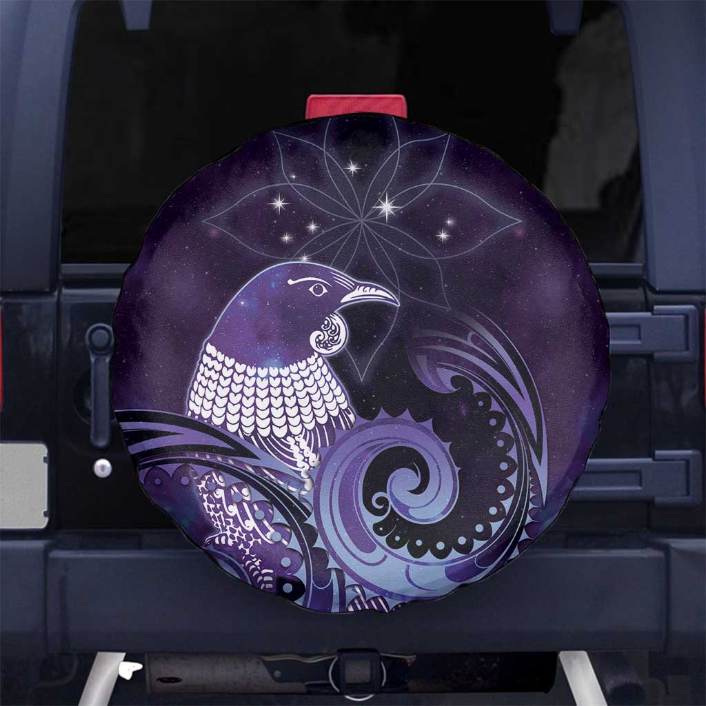 New Zealand Matariki Spare Tire Cover Maori Tui Bird Purple Galaxy