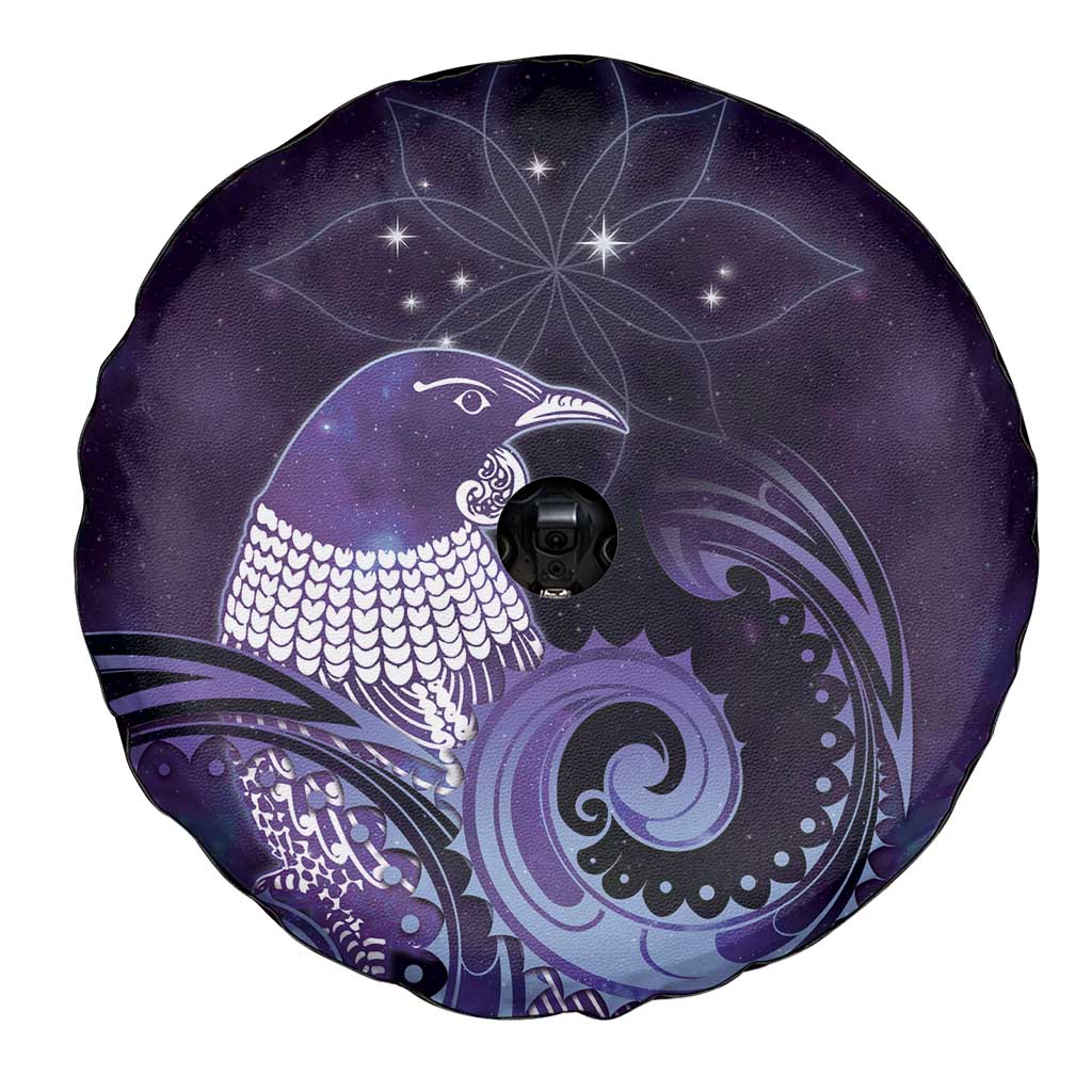 New Zealand Matariki Spare Tire Cover Maori Tui Bird Purple Galaxy