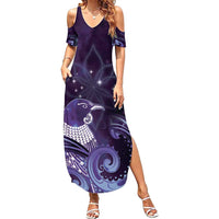 New Zealand Matariki Summer Maxi Dress Maori Tui Bird Purple Galaxy DT05 Women Purple - Polynesian Pride