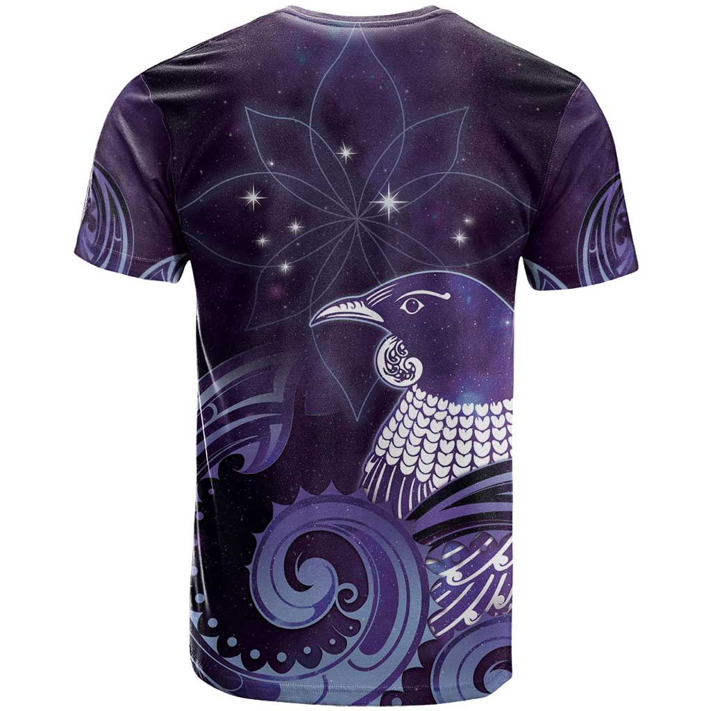 New Zealand Matariki T Shirt Maori Tui Bird Purple Galaxy DT05 - Polynesian Pride