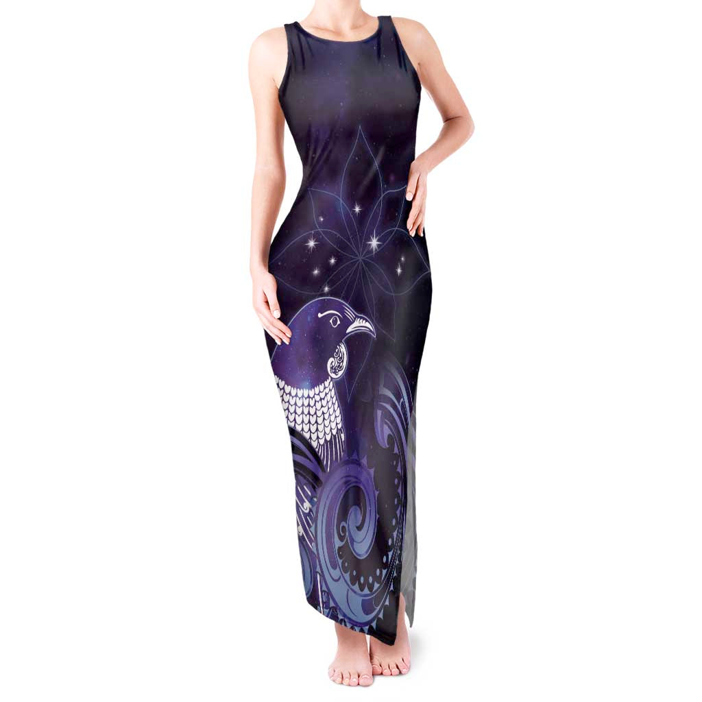 New Zealand Matariki Tank Maxi Dress Maori Tui Bird Purple Galaxy DT05 Women Purple - Polynesian Pride