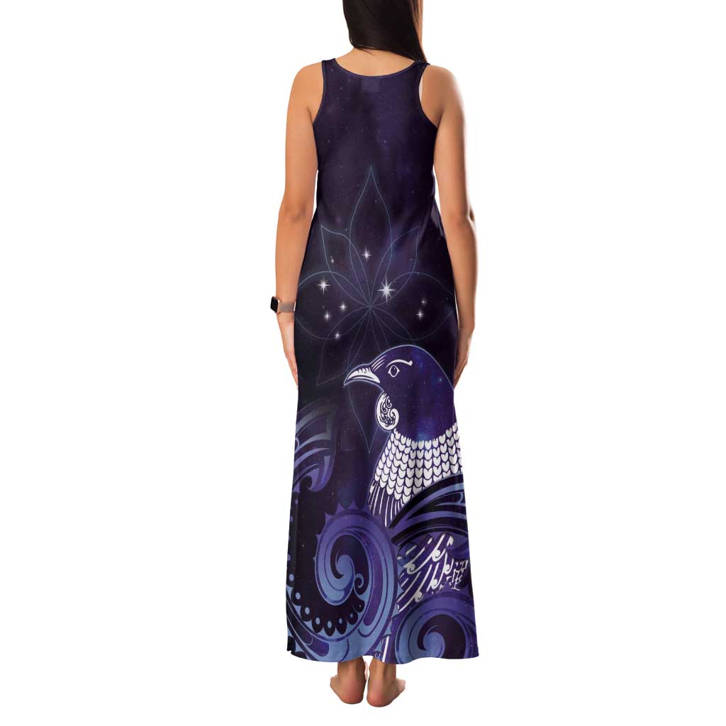 New Zealand Matariki Tank Maxi Dress Maori Tui Bird Purple Galaxy DT05 - Polynesian Pride