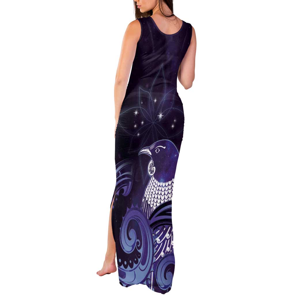 New Zealand Matariki Tank Maxi Dress Maori Tui Bird Purple Galaxy DT05 - Polynesian Pride