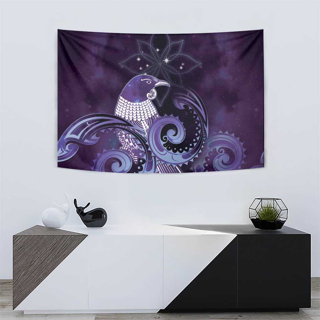 New Zealand Matariki Tapestry Maori Tui Bird Purple Galaxy