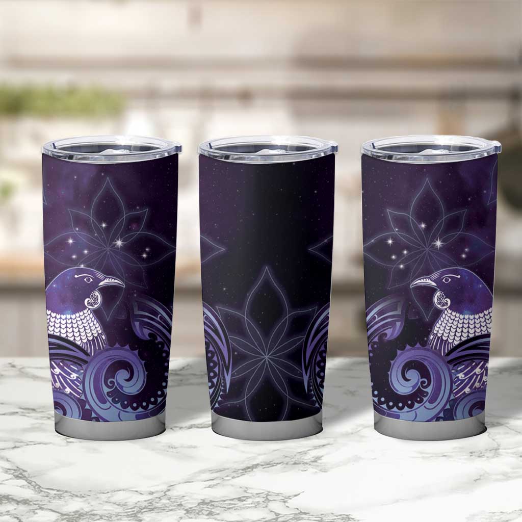 New Zealand Matariki Tumbler Cup Maori Tui Bird Purple Galaxy