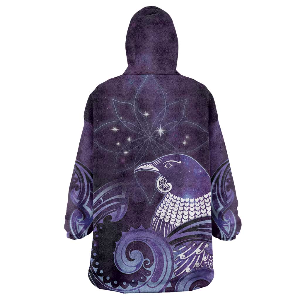 New Zealand Matariki Wearable Blanket Hoodie Maori Tui Bird Purple Galaxy DT05 - Polynesian Pride