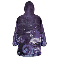 New Zealand Matariki Wearable Blanket Hoodie Maori Tui Bird Purple Galaxy DT05 - Polynesian Pride
