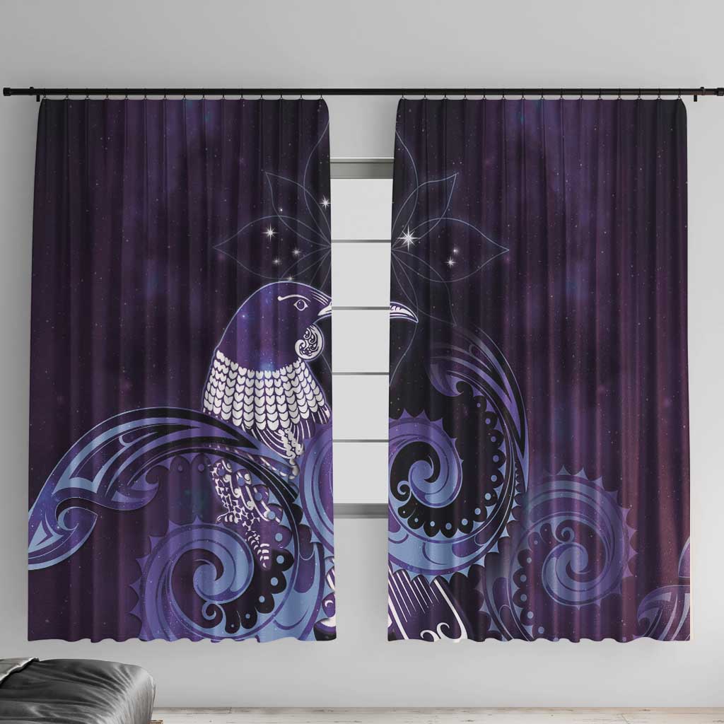 New Zealand Matariki Window Curtain Maori Tui Bird Purple Galaxy