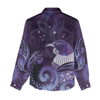 New Zealand Matariki Women Casual Shirt Maori Tui Bird Purple Galaxy