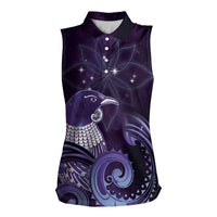 New Zealand Matariki Women Sleeveless Polo Shirt Maori Tui Bird Purple Galaxy DT05 Female Purple - Polynesian Pride