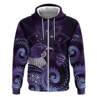 New Zealand Matariki Zip Hoodie Maori Tui Bird Purple Galaxy DT05 Zip Hoodie Purple - Polynesian Pride