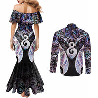 New Zealand Aotearoa Couples Matching Mermaid Dress and Long Sleeve Button Shirt Pikorua Single Twist Pink Paua Shell DT05 - Polynesian Pride
