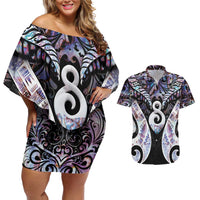 New Zealand Aotearoa Couples Matching Off Shoulder Short Dress and Hawaiian Shirt Pikorua Single Twist Pink Paua Shell DT05 Pink - Polynesian Pride