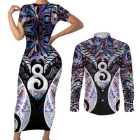 New Zealand Aotearoa Couples Matching Short Sleeve Bodycon Dress and Long Sleeve Button Shirt Pikorua Single Twist Pink Paua Shell DT05 Pink - Polynesian Pride