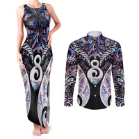 New Zealand Aotearoa Couples Matching Tank Maxi Dress and Long Sleeve Button Shirt Pikorua Single Twist Pink Paua Shell DT05 Pink - Polynesian Pride