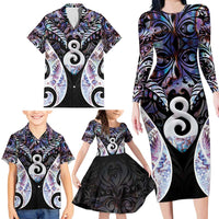 New Zealand Aotearoa Family Matching Long Sleeve Bodycon Dress and Hawaiian Shirt Pikorua Single Twist Pink Paua Shell DT05 - Polynesian Pride