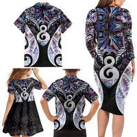 New Zealand Aotearoa Family Matching Long Sleeve Bodycon Dress and Hawaiian Shirt Pikorua Single Twist Pink Paua Shell DT05 - Polynesian Pride