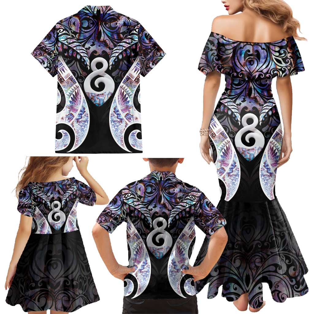 New Zealand Aotearoa Family Matching Mermaid Dress and Hawaiian Shirt Pikorua Single Twist Pink Paua Shell DT05 - Polynesian Pride