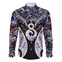 New Zealand Aotearoa Family Matching Off The Shoulder Long Sleeve Dress and Hawaiian Shirt Pikorua Single Twist Pink Paua Shell DT05 Dad's Shirt - Long Sleeve Pink - Polynesian Pride