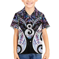 New Zealand Aotearoa Family Matching Off The Shoulder Long Sleeve Dress and Hawaiian Shirt Pikorua Single Twist Pink Paua Shell DT05 Son's Shirt Pink - Polynesian Pride
