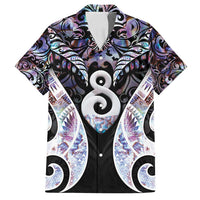 New Zealand Aotearoa Family Matching Off Shoulder Maxi Dress and Hawaiian Shirt Pikorua Single Twist Pink Paua Shell DT05 Dad's Shirt - Short Sleeve Pink - Polynesian Pride