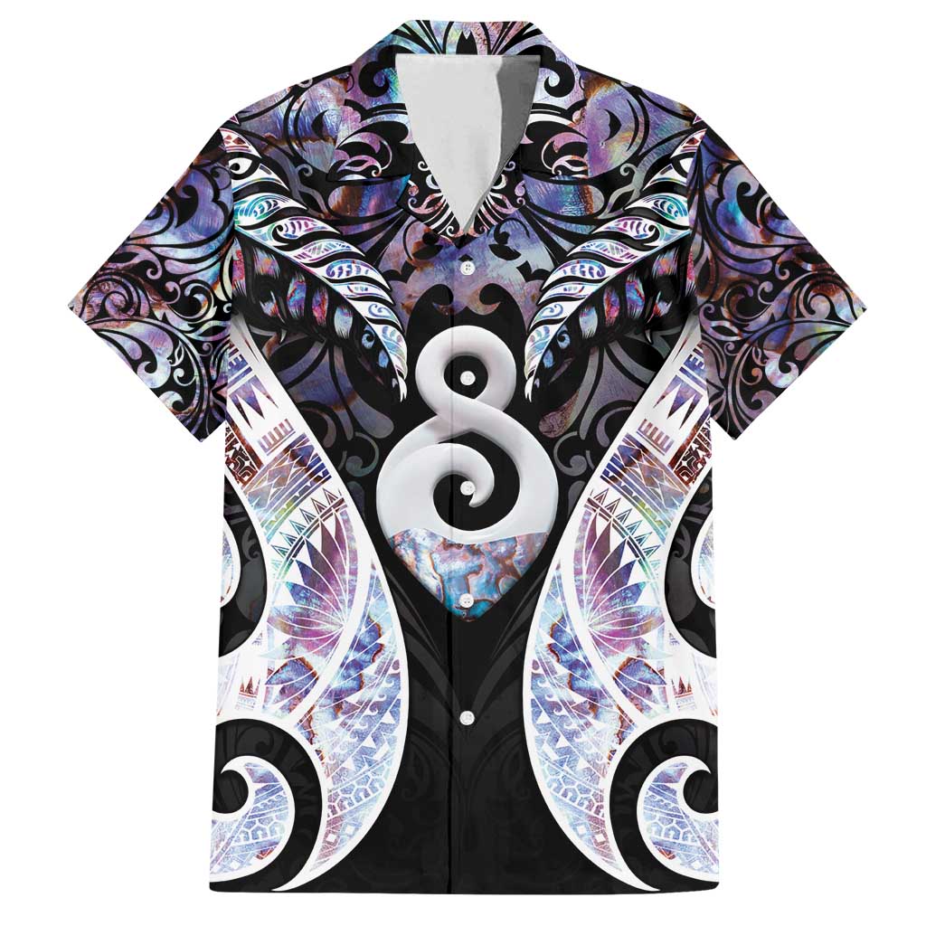 New Zealand Aotearoa Family Matching Off Shoulder Short Dress and Hawaiian Shirt Pikorua Single Twist Pink Paua Shell DT05 Dad's Shirt - Short Sleeve Pink - Polynesian Pride