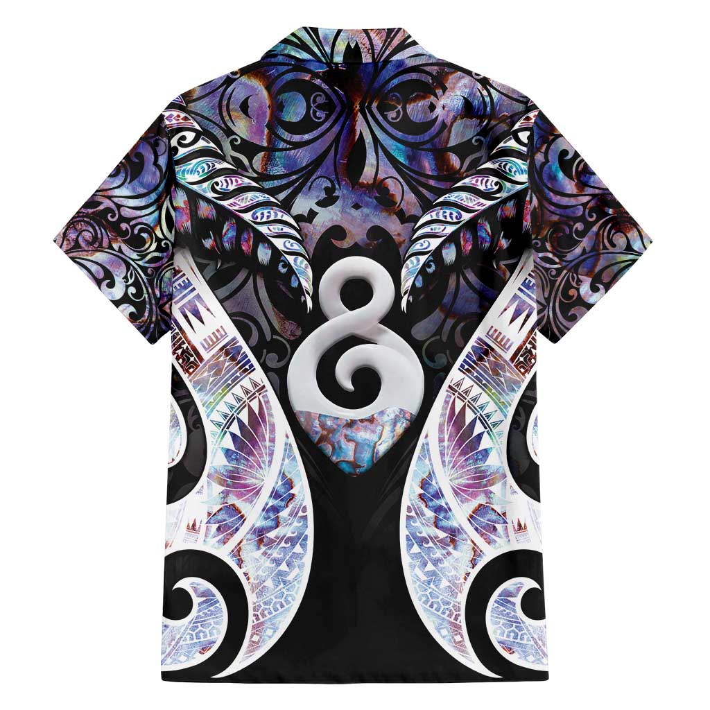 New Zealand Aotearoa Family Matching Off Shoulder Short Dress and Hawaiian Shirt Pikorua Single Twist Pink Paua Shell DT05 - Polynesian Pride