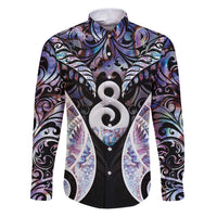 New Zealand Aotearoa Family Matching Puletasi and Hawaiian Shirt Pikorua Single Twist Pink Paua Shell DT05 Dad's Shirt - Long Sleeve Pink - Polynesian Pride