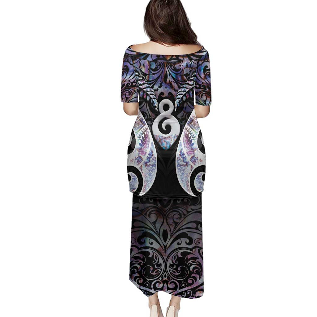 New Zealand Aotearoa Family Matching Puletasi and Hawaiian Shirt Pikorua Single Twist Pink Paua Shell DT05 - Polynesian Pride