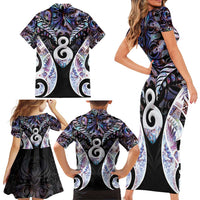 New Zealand Aotearoa Family Matching Short Sleeve Bodycon Dress and Hawaiian Shirt Pikorua Single Twist Pink Paua Shell DT05 - Polynesian Pride