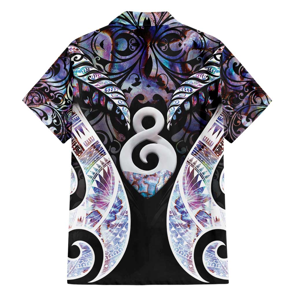 New Zealand Aotearoa Family Matching Short Sleeve Bodycon Dress and Hawaiian Shirt Pikorua Single Twist Pink Paua Shell DT05 - Polynesian Pride