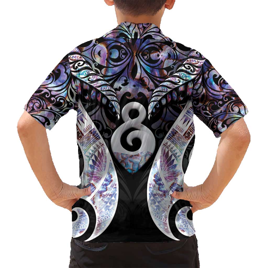 New Zealand Aotearoa Family Matching Tank Maxi Dress and Hawaiian Shirt Pikorua Single Twist Pink Paua Shell DT05 - Polynesian Pride