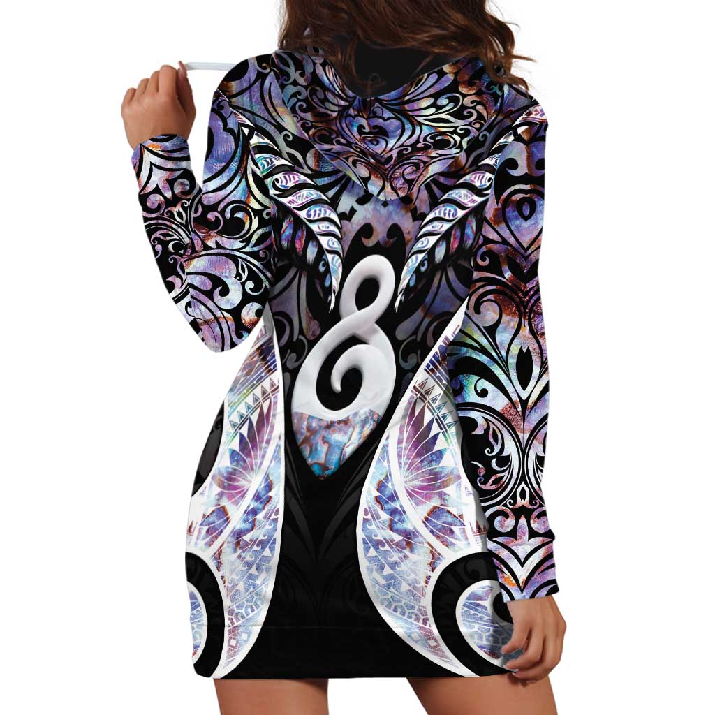 New Zealand Aotearoa Hoodie Dress Pikorua Single Twist Pink Paua Shell DT05 - Polynesian Pride