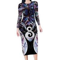 New Zealand Aotearoa Long Sleeve Bodycon Dress Pikorua Single Twist Pink Paua Shell DT05 Long Dress Pink - Polynesian Pride