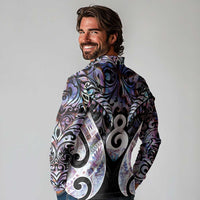 New Zealand Aotearoa Long Sleeve Polo Shirt Pikorua Single Twist Pink Paua Shell DT05 - Polynesian Pride