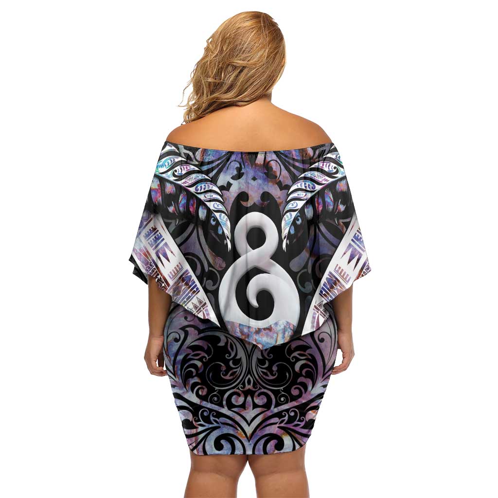 New Zealand Aotearoa Off Shoulder Short Dress Pikorua Single Twist Pink Paua Shell