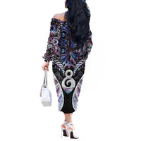 New Zealand Aotearoa Off The Shoulder Long Sleeve Dress Pikorua Single Twist Pink Paua Shell DT05 - Polynesian Pride