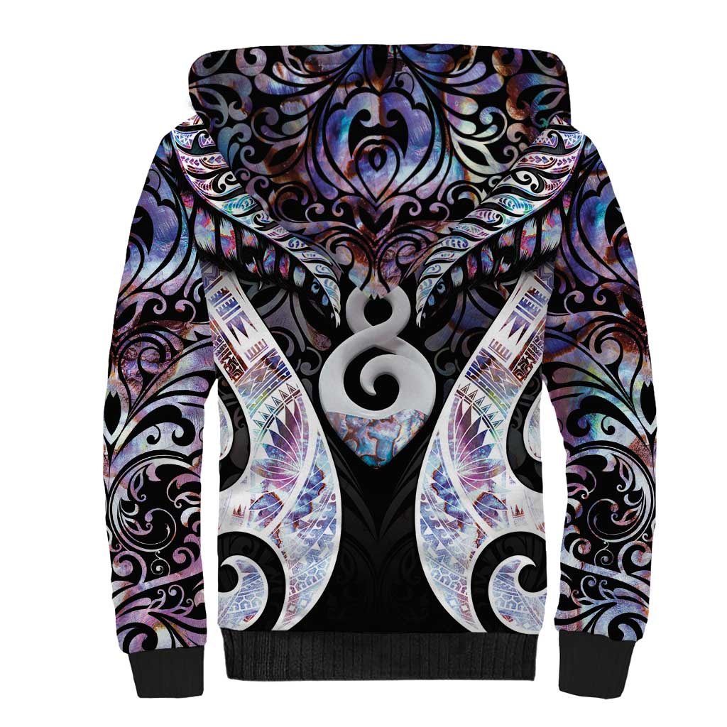 New Zealand Aotearoa Sherpa Hoodie Pikorua Single Twist Pink Paua Shell DT05 - Polynesian Pride