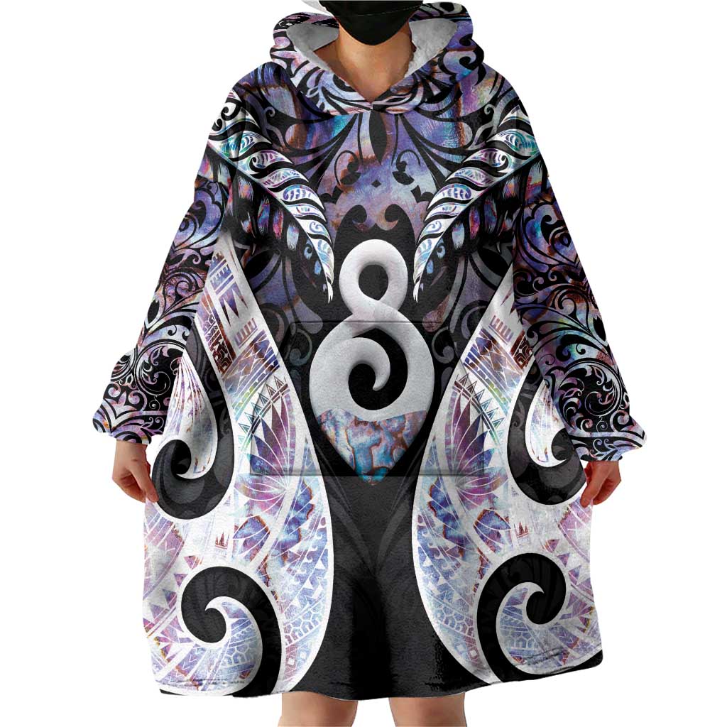 New Zealand Aotearoa Wearable Blanket Hoodie Pikorua Single Twist Pink Paua Shell DT05 - Polynesian Pride