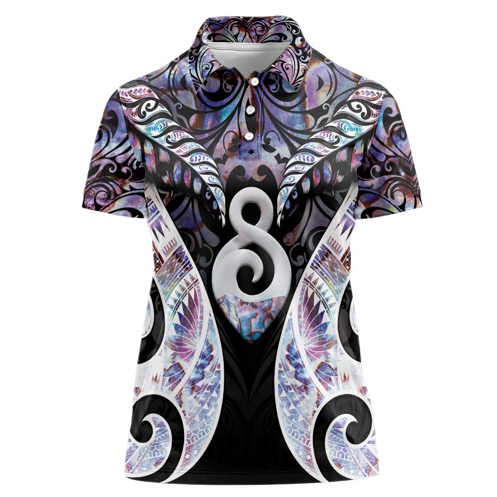 New Zealand Aotearoa Women Polo Shirt Pikorua Single Twist Pink Paua Shell DT05 Female Pink - Polynesian Pride