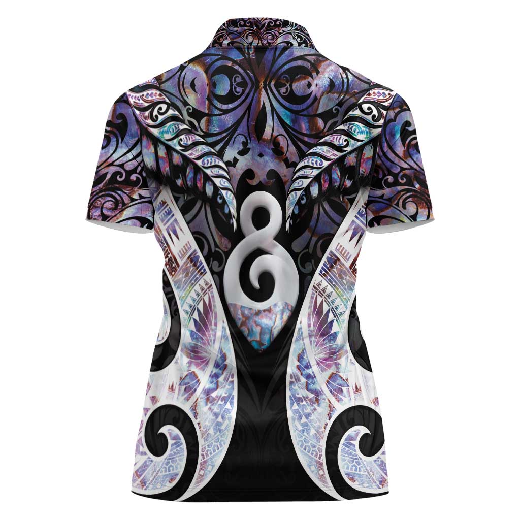 New Zealand Aotearoa Women Polo Shirt Pikorua Single Twist Pink Paua Shell DT05 - Polynesian Pride