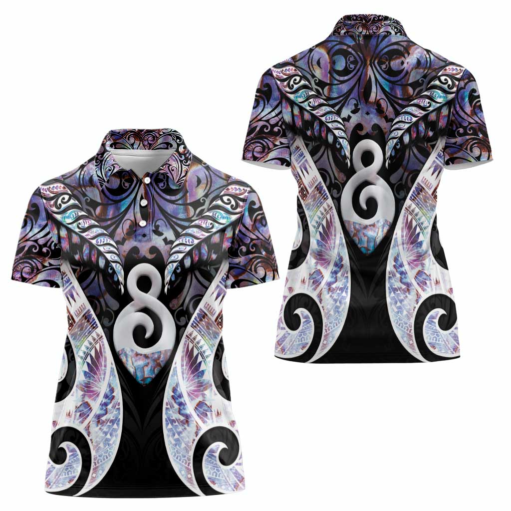 New Zealand Aotearoa Women Polo Shirt Pikorua Single Twist Pink Paua Shell DT05 - Polynesian Pride