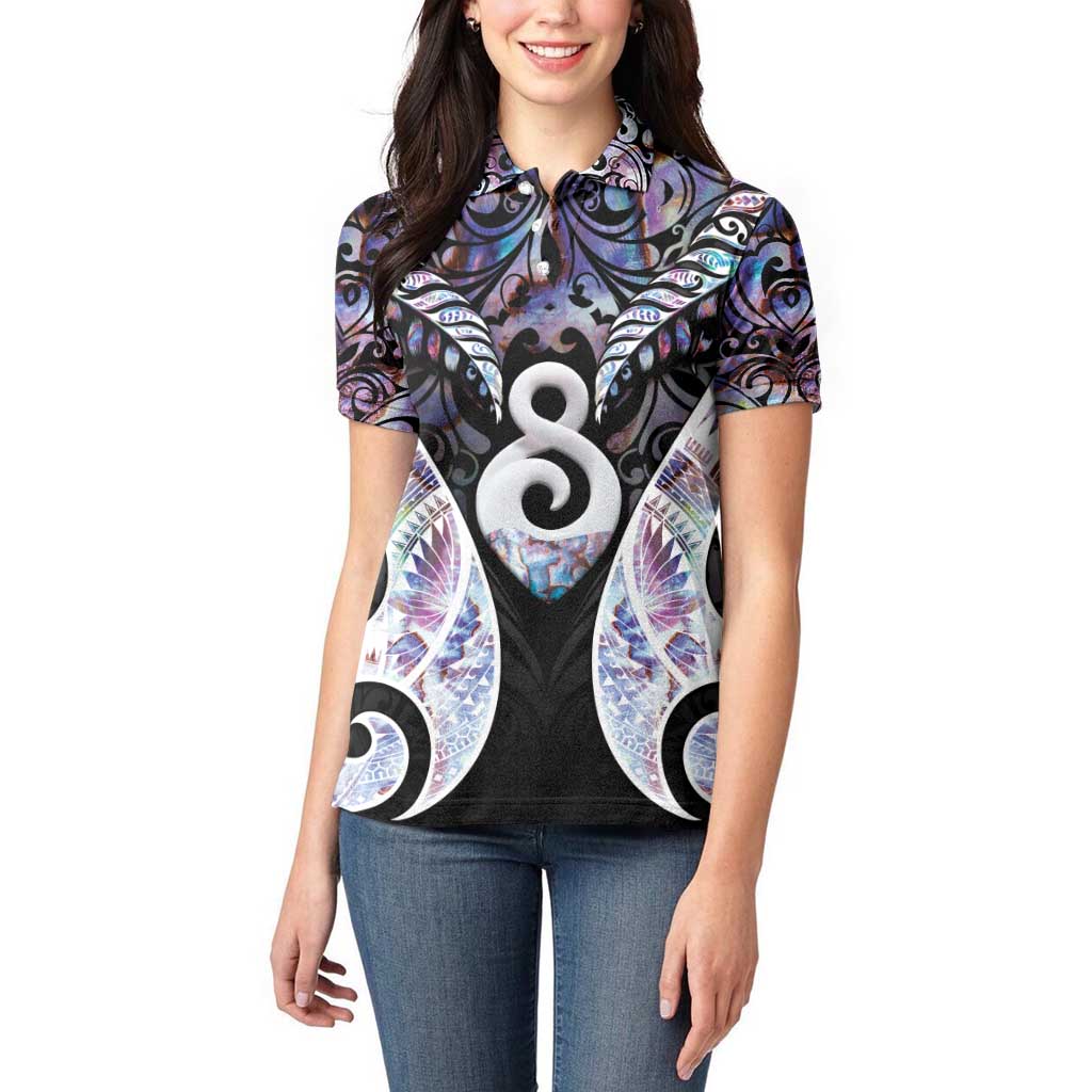 New Zealand Aotearoa Women Polo Shirt Pikorua Single Twist Pink Paua Shell DT05 - Polynesian Pride
