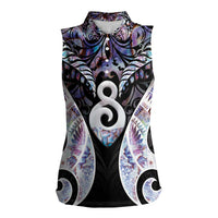 New Zealand Aotearoa Women Sleeveless Polo Shirt Pikorua Single Twist Pink Paua Shell DT05 Female Pink - Polynesian Pride