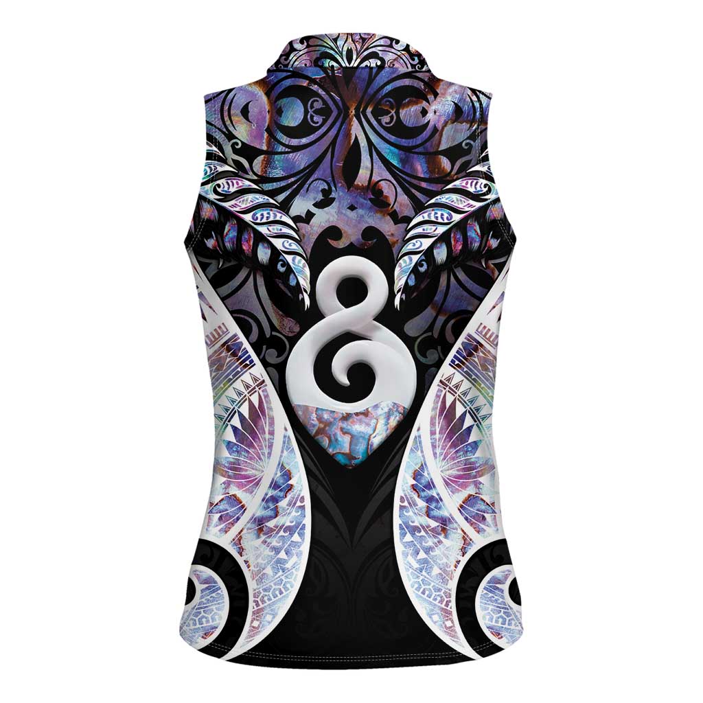 New Zealand Aotearoa Women Sleeveless Polo Shirt Pikorua Single Twist Pink Paua Shell DT05 - Polynesian Pride