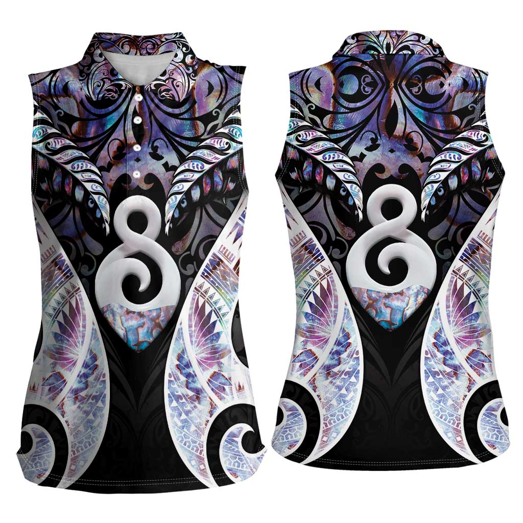 New Zealand Aotearoa Women Sleeveless Polo Shirt Pikorua Single Twist Pink Paua Shell DT05 - Polynesian Pride