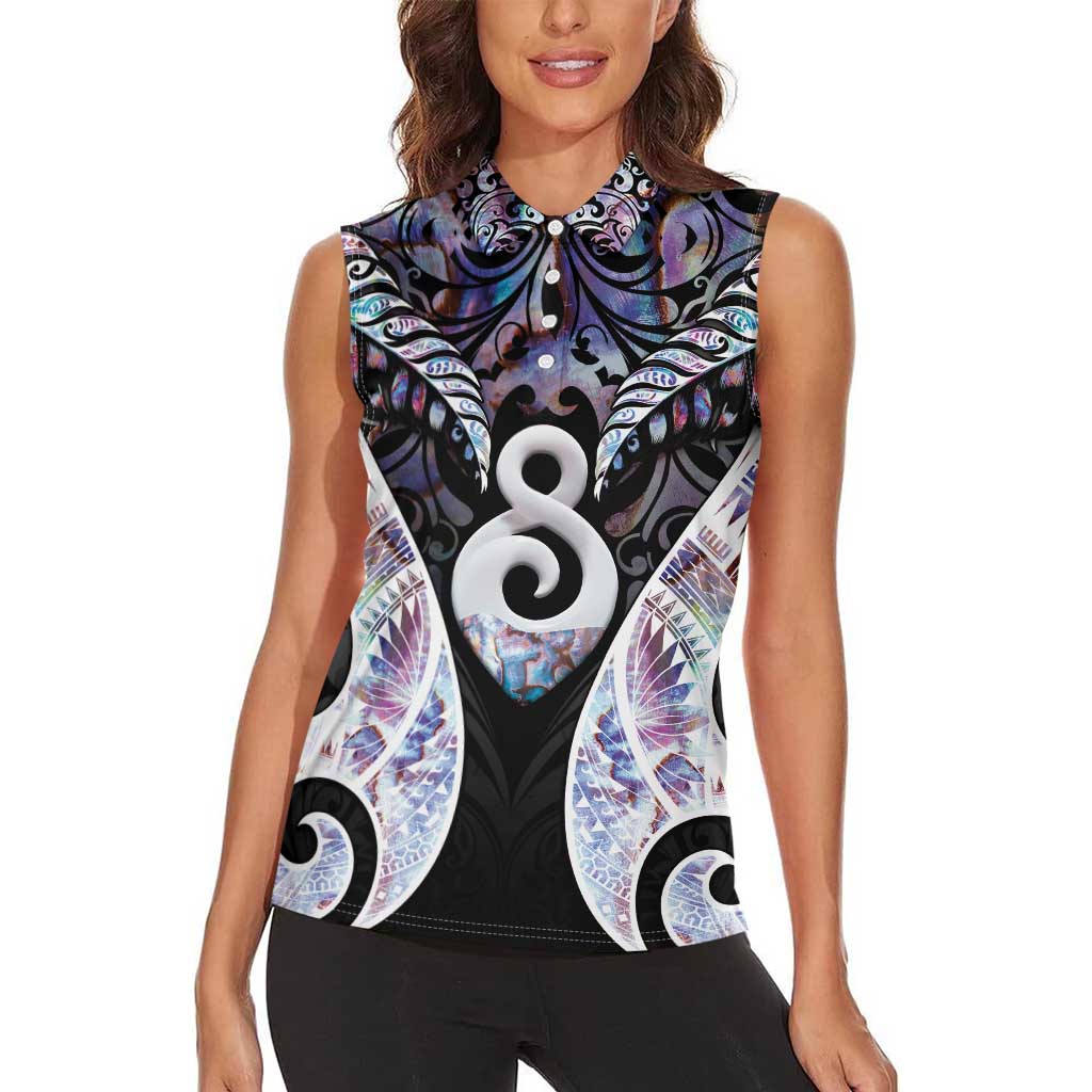 New Zealand Aotearoa Women Sleeveless Polo Shirt Pikorua Single Twist Pink Paua Shell DT05 - Polynesian Pride